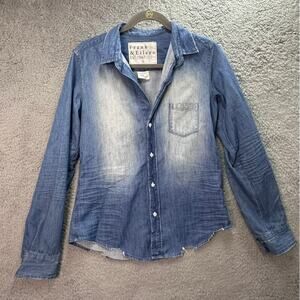 Frank & Eileen Barry Small Denim Shirt Stone Washed Faded Distressed Fitted